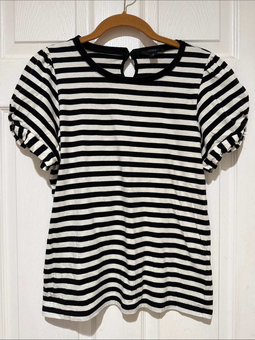 J. Crew Black & White Striped Puff Sleeve Top